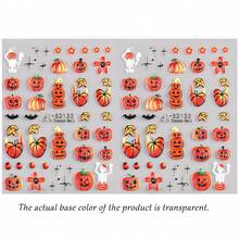 5D Embossed Clear Base Halloween Nail Stickers, Cute Ghost Pumpkin Skull Bat Spider Floral Self-Adhesive Nail Art Decals, Spooky Gothic Manicure Decorations For Halloween Party DIY Nail Supplies For Women Girls Acrylic Nails - Multicolor - View 15