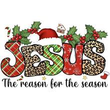 1/2/3 piezas Pegatina de transferencia de calor con eslogan en inglés, textura múltiple, JESÚS, gorro de Navidad, bastón de caramelo, estilo vintage americano navideño religioso DIY, apta para camisetas, sudaderas, bolsas de lona, cojines - Multicolor - Ver 1