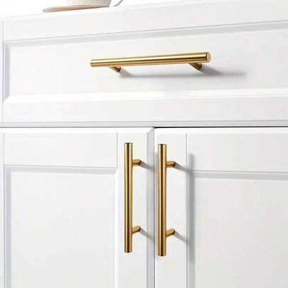 4pcs Gold Cabinet Handles, Various Sizes Of T-Shaped Drawer Knobs, Modern Kitchen Cabinets, Wardrobes, Dressing Tables, Storage Cabinet Hardware, Single-Hole And Double-Hole Furniture Handles, Suitable For Home Renovation
