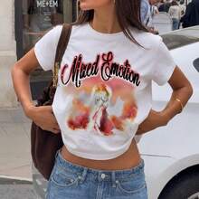 Women Graphic Tees Y2k Vintage T-Shirt With Mixed Emotion And Angel Print Short Sleeve Round Neck Retro Baby Tee Women ShirtsLoose And Comfortable Mot - QQ20260704-163705 - 查看 1