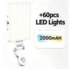 1個 85+/60/24 LED 自拍環形燈，雙色溫（白光/自然光/暖光）3種照明模式，可充電化妝燈，兼容 Android、筆記本電腦及其他智慧型手機，便攜式夾式可調光 LED 補光燈，適用於自拍、化妝、直播、相機、攝錄機、Vlog、戶外攝影、影片錄製、Zoom 會議、面試、家庭聚會，前後夾式設計，電池容量：1800/2000/200mAh - A - 查看 12