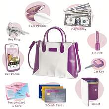 Little Girls Princess Pretend Play Purse Handbag Set, Fashion Role Play Toy Kit With Pretend Makeup, Wallet, Cell Phone, Keys, Fake Credit Cards, Cute Birthday Holiday Gift For Kids - Multicolor - View 4