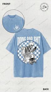 Camiseta Para Hombre Retro Skeleton Printed Cotton T Shirt, Loose Vintage Streetwear Graphic Tees For Men Daily Wear Multi Colors Option - 淺藍色 - 查看 1