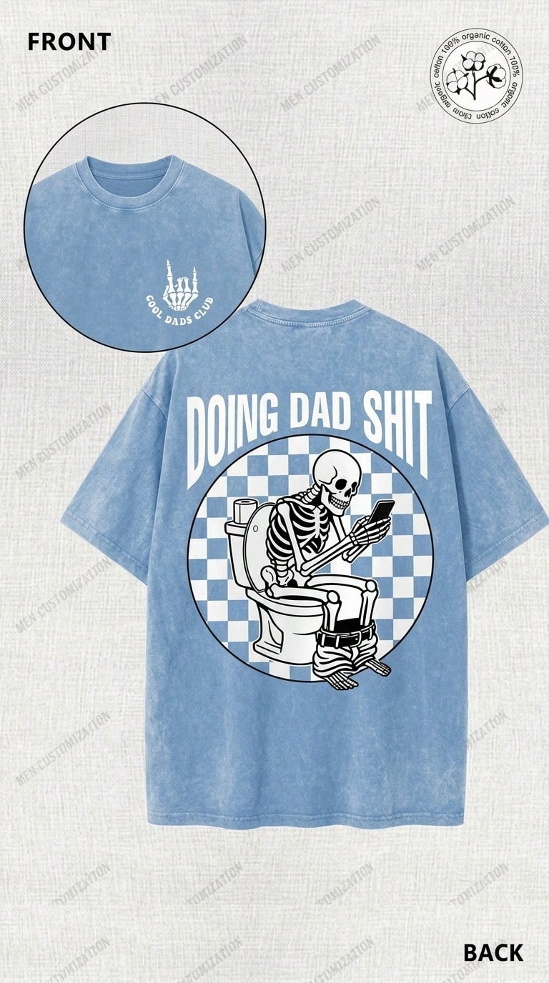 Camiseta Para Hombre Retro Skeleton Printed Cotton T Shirt, Loose Vintage Streetwear Graphic Tees For Men Daily Wear Multi Colors Option - 淺藍色 - 查看 1