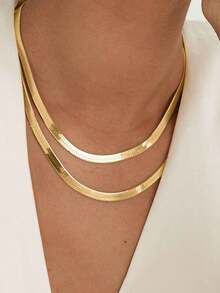 17KM 1pc Fashionable Simple Snake Bone Multi-layer Necklace, Perfect For Holidays, Parties, Dates, Gifts And Daily Wear - Yellow Gold - View 6