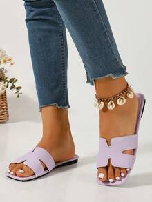 Ximi Ruo Spring/Summer New Women's Fashion Casual Slide Sandals, Comfortable Flat Low-Heel Round Toe Minimalist Outdoor Beach Slippers, Versatile Decorative Flat Bottom Summer Sandals For Women - Purple - View 5