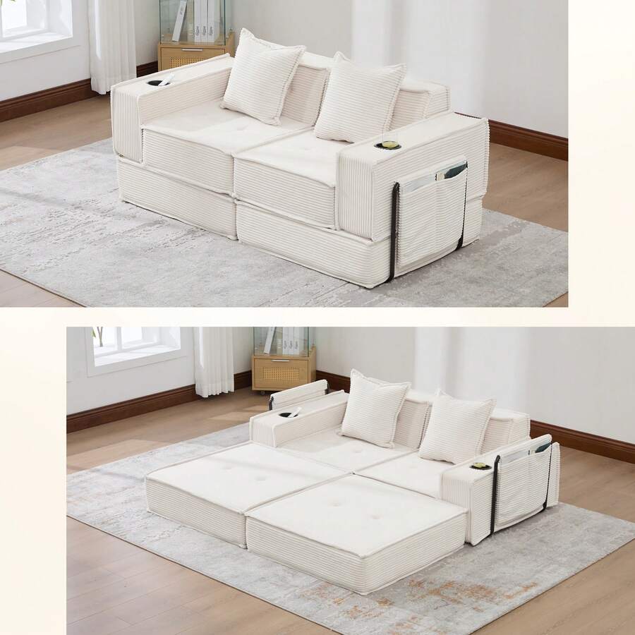 Modern Sofa Bed Frame Beige 2 Seat - 米色雙座 - 查看 1
