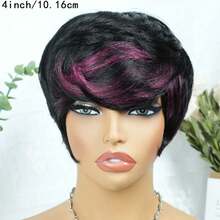 AMECIRE Pixie Cut Wig Human Hair Wig Women's Short Hair Wig With Red Bangs Straight Hair Wig Fluffy Shape Suitable For Everyday Wear And Special Occasions - S1/99J - View 5