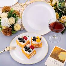 10pcs White Gold Rim Dinner Plates, Smooth Surface, Perfect For Dinner, 10-Person Service Dinnerware Set - White - View 2