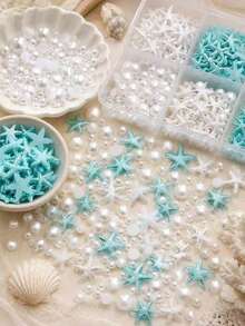750pcs/30pcs Mixed Color Acrylic Starfish And Half Round Pearl Set, For Handmade DIY Crafts, DIY Ocean Style Handmade, Mirror Decoration, Photo Frame Decoration, Vase Decoration, Scrapbooking, Wedding And Beach Party Decoration, Wedding Table Centerpiece, Bottle Filler, Floating Pearls, Ocean And Beach Theme - Multicolor - View 1