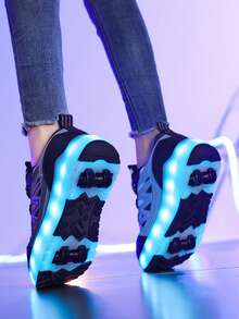Unisex LED Rechargeable Light-Up Shoes, Children's Roller Skates, Multi-Functional Transformable Roller Shoes, Suitable For All Seasons, With Detachable Wheels, Perfect For Outdoor And Sports Skating - White - View 11