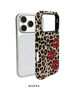 GIIPPA 1pc Yellow-Brown Leopard Print Bottom & Red Lips Pattern Design, Phone 17 Pro Max Phone Case, Compatible With Phone 16 Pro Max, 15 Pro Max, 14 Pro Max, Korean-Style High-End Fashion & Fun Phone Case, Compatible With 11/12/13/14/15/16 Pro Max Plus, Elegant Design Suitable For Men & Women, Perfect Gift For Girlfriend On Christmas, Valentine's Day, Easter, Wedding Season And Birthday! - Multicolor - View 3
