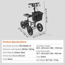 Patinete de Rodilla Plegable Orientable de Acero al Carbono con Manillar Ajustable en Altura y Rodillera, Rueda Todoterreno, Frenos Dobles, Recuperación de Piernas, Carga de 160 kg, Negro - Negro - Ver 7