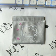 (授權) Sanrio Hello Kitty 金屬銀色擠壓收納包－迷你化妝包，方便的線材與耳機收納整理袋，可愛口袋錢包，適合女性 - 查看 12