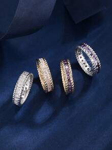 1pc Fashion Vintage Twisted Braided Edge Thin Band Long Princess Square Design Daily Minimalist Versatile Decorative Ring For Girlfriend Anniversary - ring - View 1