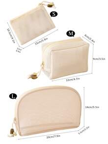 1/3pcs Large Capacity Macaron Color Mesh Makeup Bag, Fresh Style, Premium Quality, Beige Multifunctional Mesh Storage Bag; Portable Zipper Pouch/Travel Toiletry Bag, Suitable For Home Or Office, Also An Excellent Gift For Friends; Bohemian Style, Can Also Be Used As Swimming Beach Bag - Beige - View 5