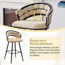 Set Of 2 Beige Velvet Bar Stools With Black Iron Legs - Ideal For Kitchen Island Or Bar - 黑色 - 查看 8
