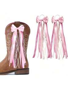 2Pcs Ribbon Bow Boot Bows, Buffalo Plaid Boot Bows Glitter Pearl Lace Holiday Birthday School Accessory Decor,DIY Decorations, Gift Wrapping Supplies,Halloween Decorations, Christmas Decorations, Back-To-School Decorations - Multicolor - View 2