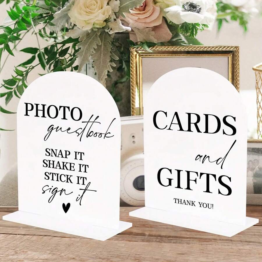 2 White Acrylic Wedding Guest Signs - Photo Guestbook And Welcome Sign With Humorous Design, Featuring "Take A Photo, Shake It, Stick It" Text, Suitable For Weddings, Parties And Events - Arch - View 1