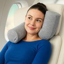 Almohada de viaje multifuncional con diseño de curva ajustable para soporte de cuello, hombros y cintura. Cojín esencial para dormir y viajar en avión. - gris - Ver 1