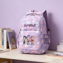 Miniso Purple Letter Three Cute Cartoon Figures Magic Sword Print Gradient Purple Pink Cherry Blossom Chevron Quilt Large Capacity Student Backpack Multi Com - Purple - View 3