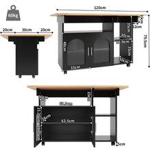 Modern Kitchen Island With Storage And Serving Cart - Black and Natural - View 5
