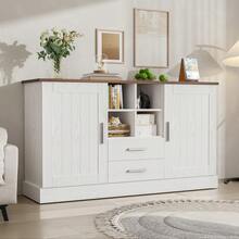 Sideboard Scandinavian Style 140x40cm White Brown Wood Effect - 2 Drawers, 2 Doors - White and Brown - View 8