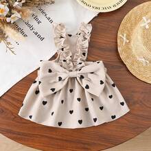 Deep Autumn Corduroy Spaghetti Strap Princess Dress, All-Over Black Heart Print, Frill Trim, Shoulder Strap With Large Bow, Cat & Dog Formal Gown - Apricot - View 14
