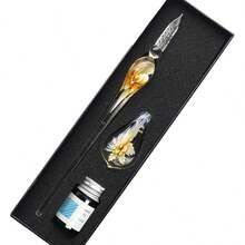 Aimall Glass Dip Pen Set Crystal Flower Calligraphy Fountain Writing Dipping Pen Gift Pack Ink Signature - Glass Dip Pen Set Crystal Flow - View 7