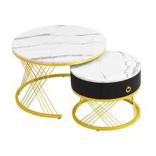 Set Of 2 Elegant Modular Coffee Table Set – Table With Drawers – Black And Gold - 白色 - 查看 10