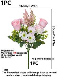 1/3 piezas Ramo de rosas de seda artificial, margaritas, flores de diente de león en paquete a granel, adecuado para boda, hogar, decoración de fiesta y centro de mesa - Rosa - Ver 6