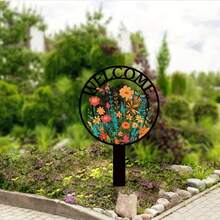 2D Flat Print, 1pc Colorful Butterfly & Floral Welcome Sign, Artistic Decorative Floor Hanging Ornament, Suitable For Christmas Garden And Outdoor Decor, Butterfly Decoration, Artistic Garden Decor - A - View 2