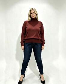Steve Store Women's Knitwear Turtleneck Sweater Plus Size Elastane Long Sleeve Basic Winter Blouse Elegant Fashion - cobre escuro - 查看 2