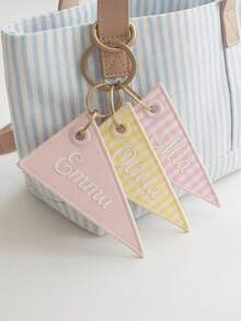 Custom Embroidered Alphabet Bag Charm, Gingham Initial Keychain, Personalized Backpack Tag Gift For Boys And Girls - Multicolor - View 5