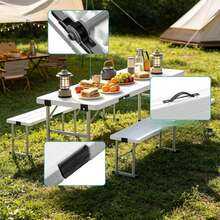 6FT Folding Picnic Table Set With Benches, All-In-One Carry Case Design, Seats 6-8, Heavy Duty HDPE & Steel Construction, Portable For Camping Picnic Party, White - Multicolor - View 6