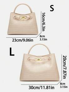 Stone Texture Shoulder Handbag With Metal Rope Buckle, Niche Design Large Capacity Crossbody Bag - Beige - View 3