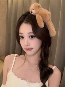 MESHUOKAI Cute Plush Bear Hair Clip, Premium 3D Fluffy BB Clip, Side-Parting Bangs Clip, Top Hair Accessory, Suitable For Daily Wear And Party Occasions - Multicolor - View 3
