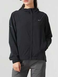 Nike Women's Solid Color Hooded Loose Zip-Up Long Sleeve Jacket - Black - View 1