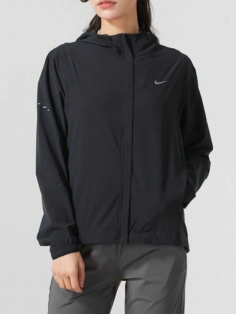Nike Women's Solid Color Hooded Loose Zip-Up Long Sleeve Jacket - Black - View 1
