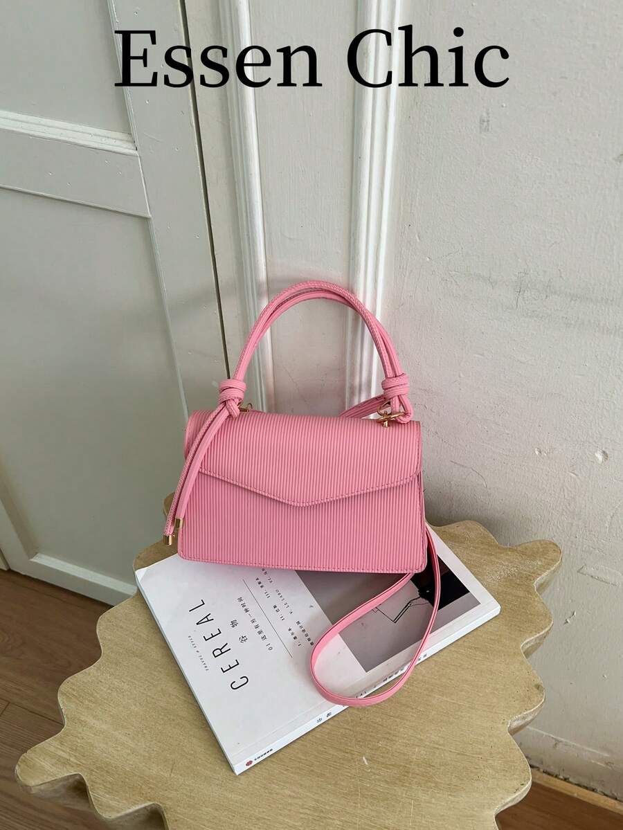 1pc Pink Solid Color PU Small Square Handbag For Women - Pink - View 1