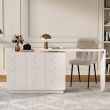 Rotating L Shaped Desk - White Office Shelf 110cm - White - View 6