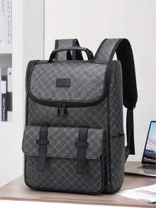 Fashion Minimalist Solid Color PU Backpack - Black - View 3