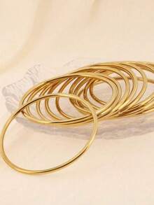 Pulsera de mujer de acero inoxidable chapada en oro de imitación de 18K, pulsera básica minimalista de lujo y moda, joyería resistente al agua - Dorado - Ver 2