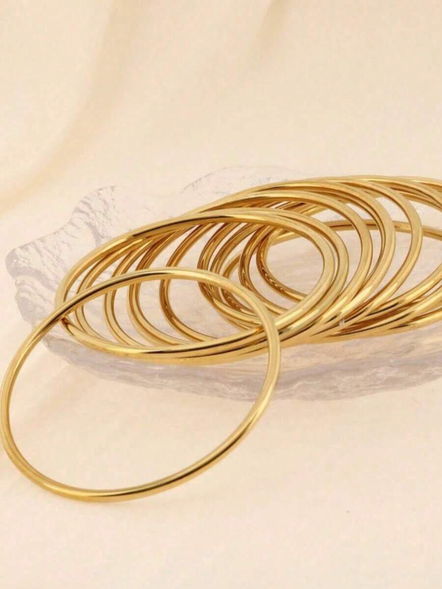 Pulsera de mujer de acero inoxidable chapada en oro de imitación de 18K, pulsera básica minimalista de lujo y moda, joyería resistente al agua