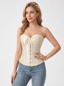 Aesletic Palace-Style Corset With Bones, Waist Shaper, Bust Support, Sexy Jacquard Vintage Top, Suitable For Wearing With A Dress - Apricot - View 3
