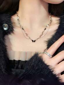 1 件女士蝴蝶结项链，时尚百搭高端设计锁骨链精致颈链情人节 - 銀色 - 查看 4