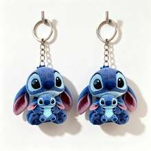 Disney [2D平面] Lilo & Stitch 史迪奇壓克力鑰匙圈，不鏽鋼鏈條，適用於鑰匙、背包和錢包，完美的情人節禮物、復活節禮物、生日禮物，可愛鑰匙圈，小配件，女性鑰匙圈，母親節創意禮物，腕帶鑰匙圈，可愛鑰匙圈，教師節禮物，男女通用鑰匙環 - 彩色 - 查看 3