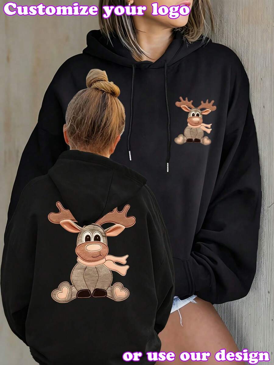 Personalized Custom Women's Sweatshirt For Autumn/Winter - Halloween Customization - Front, Add Your Own Photos To Design Your Personalized Black Fall - Black - View 1