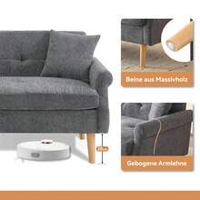 Grey 2 Seat Sofa - Modern Velvet Chenille Fabric Couch - Grey 2 Seat - View 6