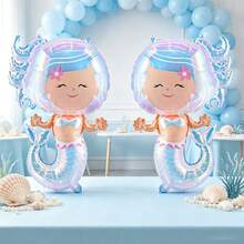 2pcs Colorful Transparent Mermaid Balloons, Mermaid Theme Party, Birthday, Wedding, Anniversary Decoration Balloons - Iridescent Mermaid - View 2